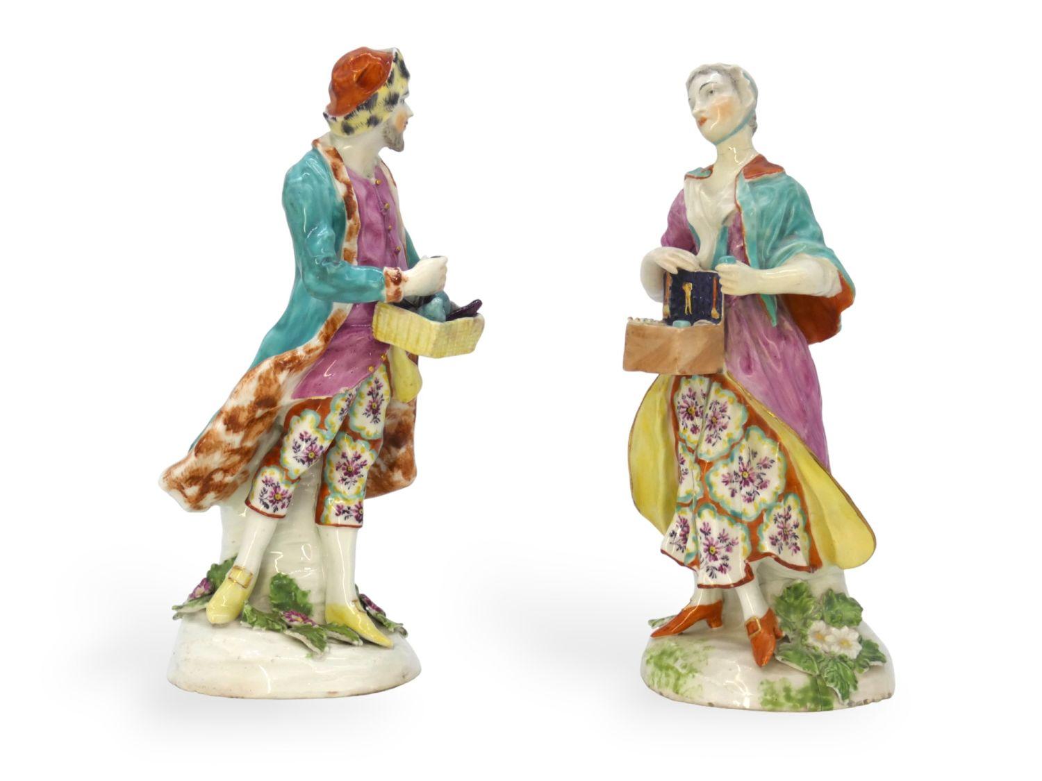 European Figures of a Jewish Porcelain  Peddler and his Wife, Derby, England, Circa 1770 For Sale