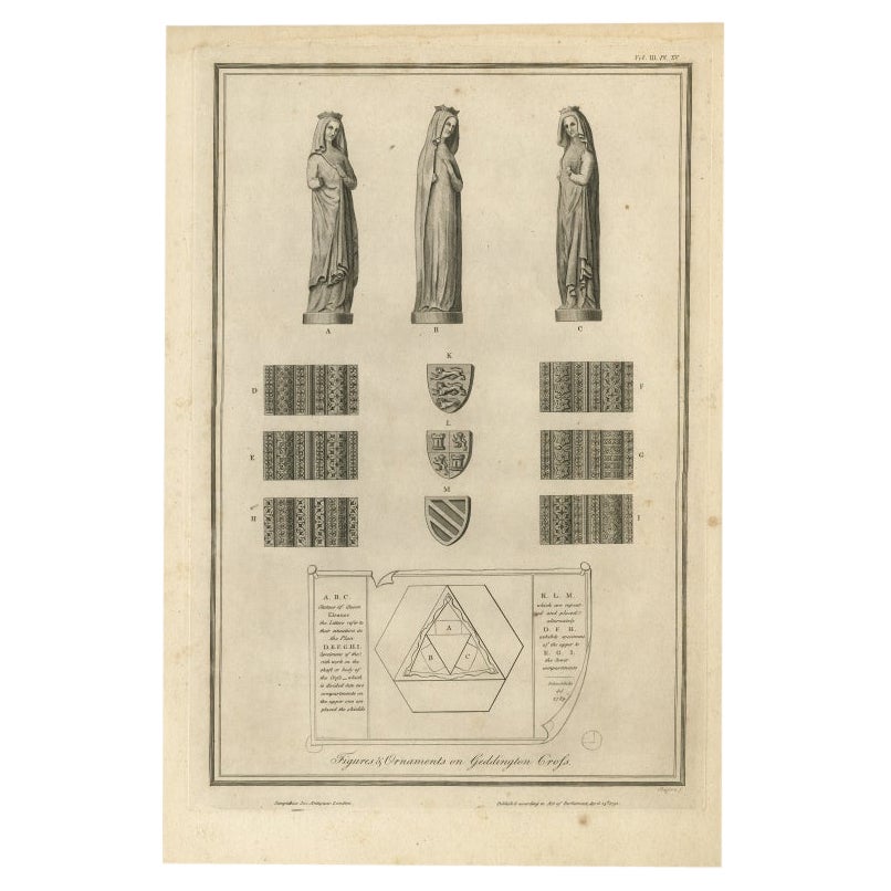 Figuren und Ornamente auf Geddington-Kreuz, Basire, 1791