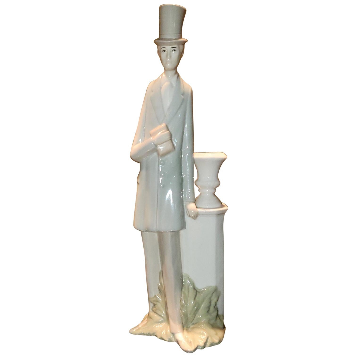 Figurine by Porcelanas Miguel Requena of Gentleman with Candlestick Jardinière For Sale