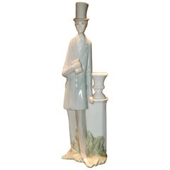 Vintage Figurine by Porcelanas Miguel Requena of Gentleman with Candlestick Jardinière