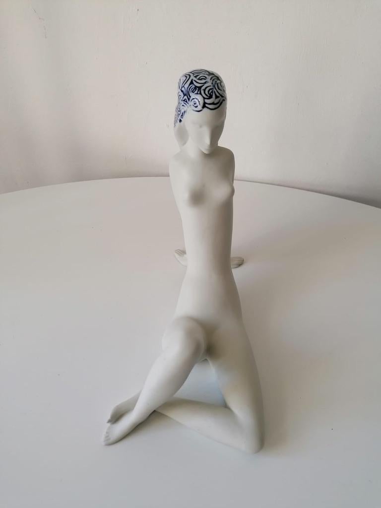 Art Deco Figurine by Vladimír David for Royal Dux Bohemia, White Nude For Sale
