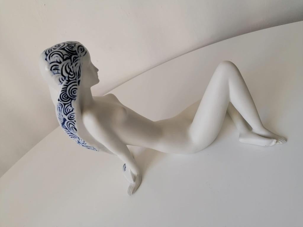 Porcelain Figurine by Vladimír David for Royal Dux Bohemia, White Nude For Sale
