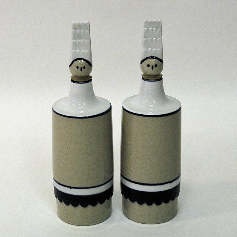 Swedish Figurine Pair of Ceramic Oil & Vinegar Bottles by Höganäs 1950s, Sweden For Sale