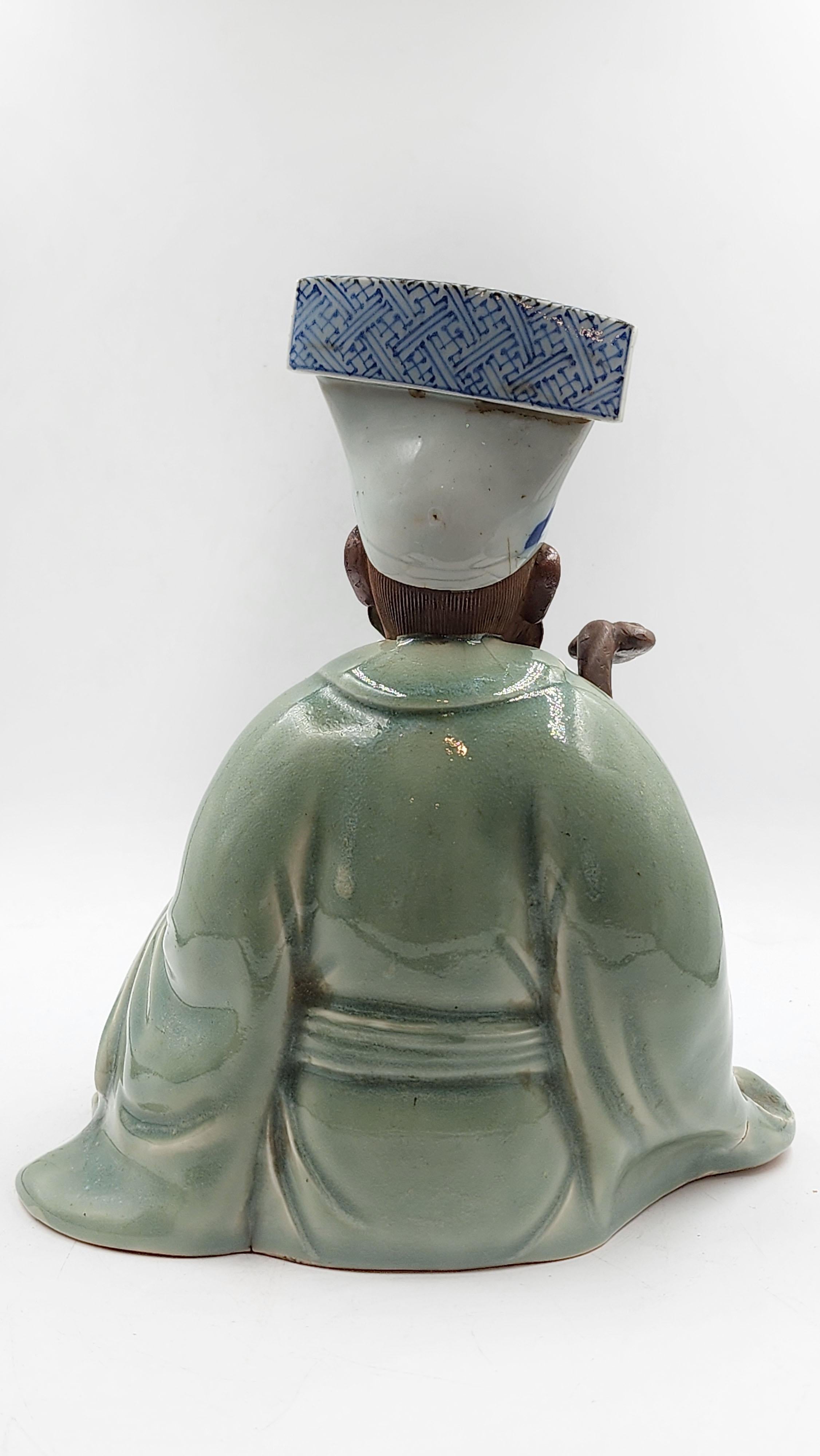 Figurilla, cerámica Sanda, de Kinkodo Kisuke Cerámica del periodo Edo, celadón Hecho a mano en venta
