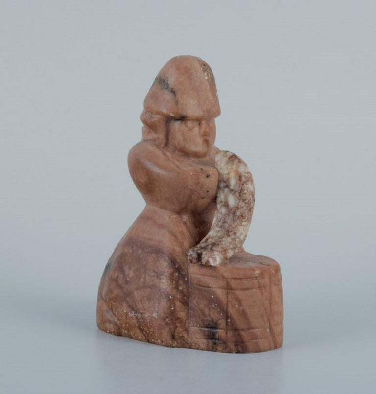 Folk Art Figurine, Skovserkone with Fish Made of Soapstone, Approximately 1960s/1970s For Sale