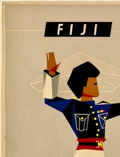 FIJI QANTAS Original Vintage Airline Travel Tourism Poster MCM 15" x 20"