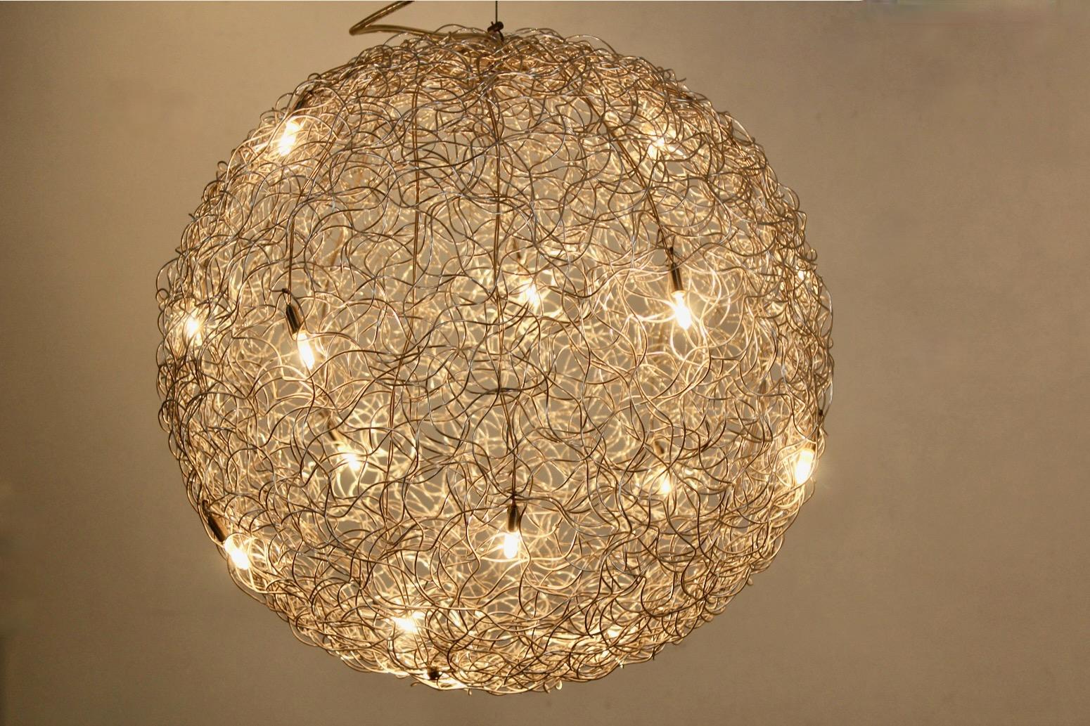 Aluminum 'Fil de Fer’ Hanging Lamp by Catellani & Smith, stock of two For Sale