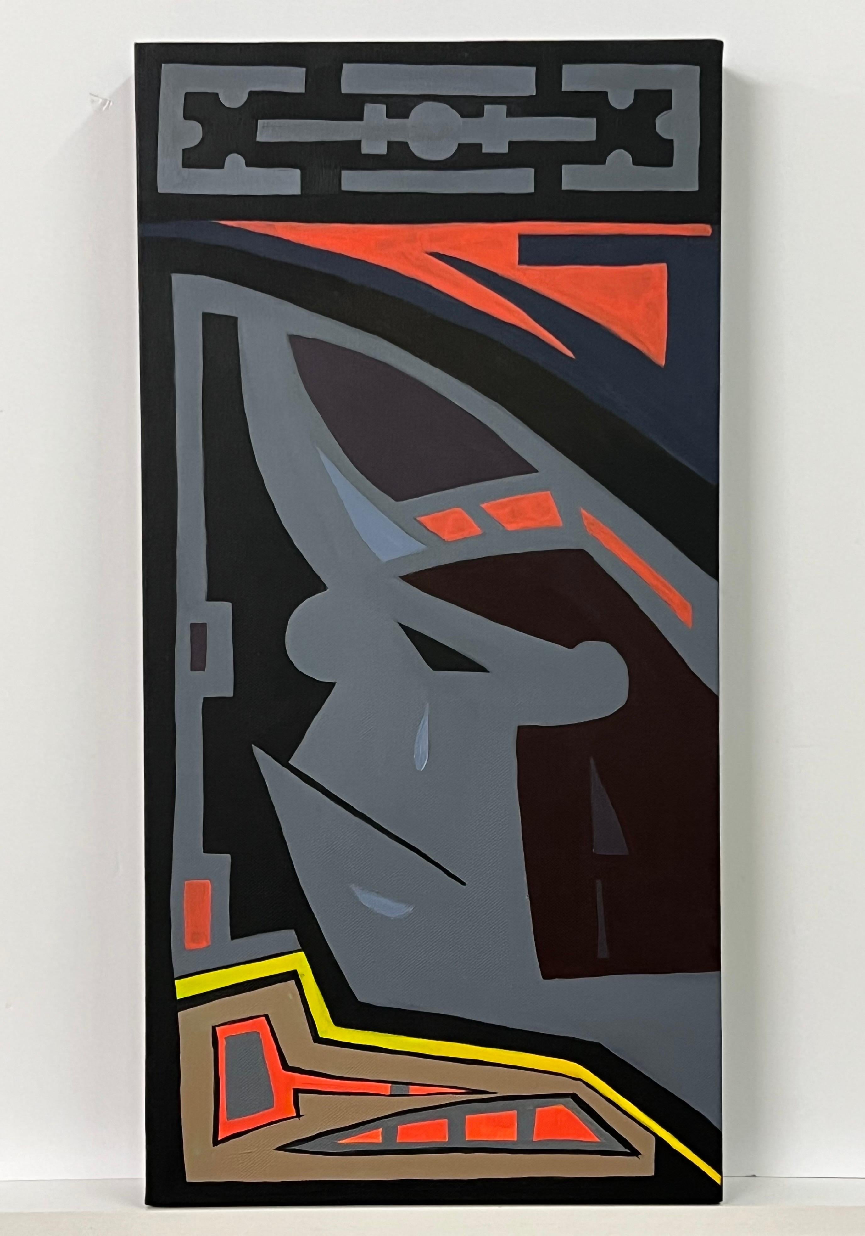 'Crying Aztec' Tribal Cartoon Painting on Canvas by Contemporary British Artist For Sale 1