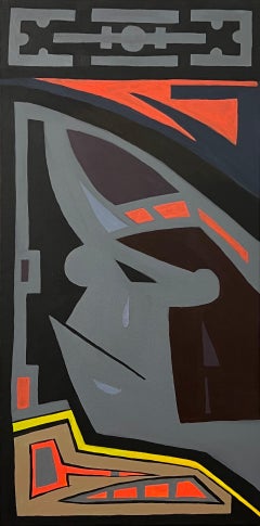 'Crying Aztec' Tribal Cartoon Painting on Canvas by Contemporary British Artist