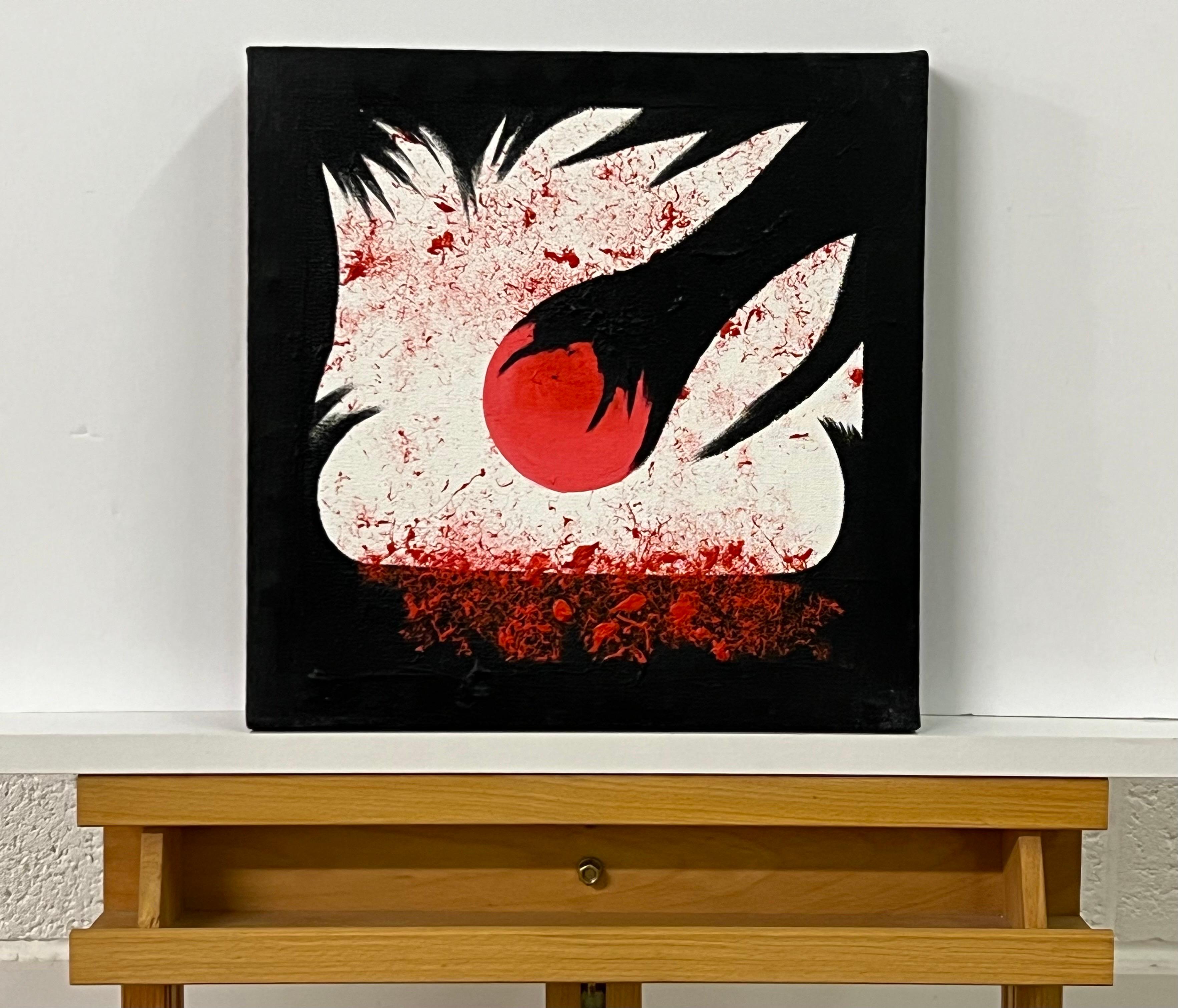 Pintura roja en blanco y negro sobre lienzo del artista británico contemporáneo - Figurative Painting Negro de Fil Earthstomp