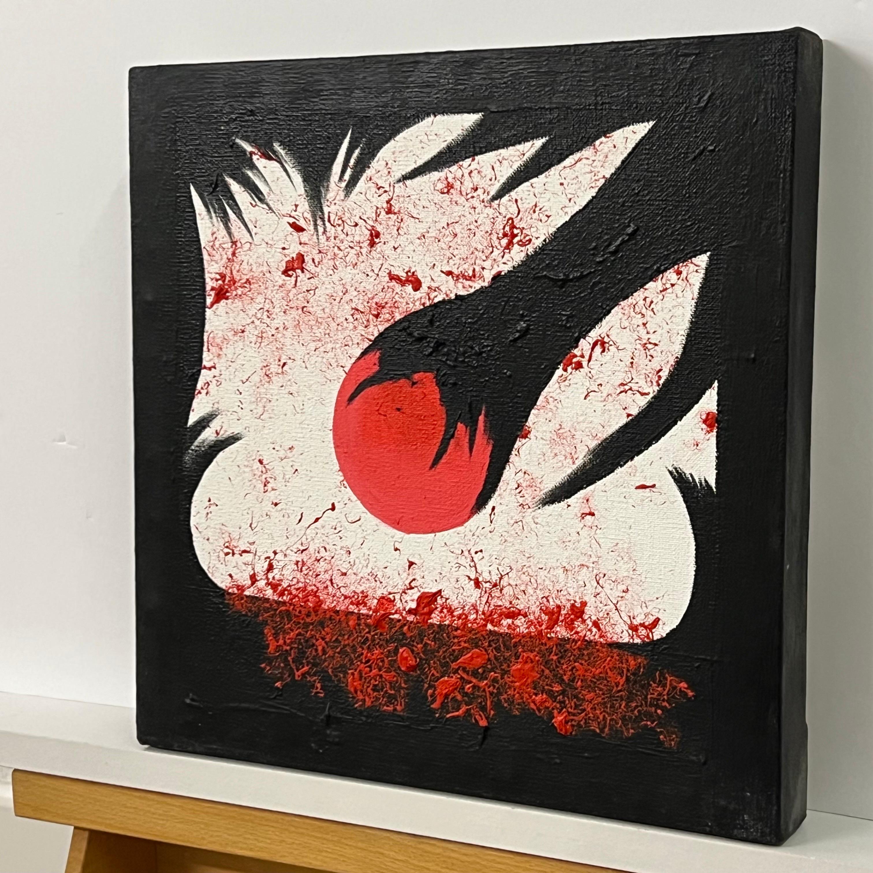 Pintura roja en blanco y negro sobre lienzo del artista británico contemporáneo 

El arte mide 30 x 30 cm 
Original, Acrílico sobre lienzo 
Firmado y fechado en la parte trasera 

Fil Earthstomp es un enigmático artista y músico de lo más profundo
