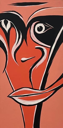 Pintura surrealista de dibujos animados sobre lienzo por un artista británico contemporáneo