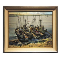 Vintage "Sparkling Waters" Realistic Boat Dock Landscape