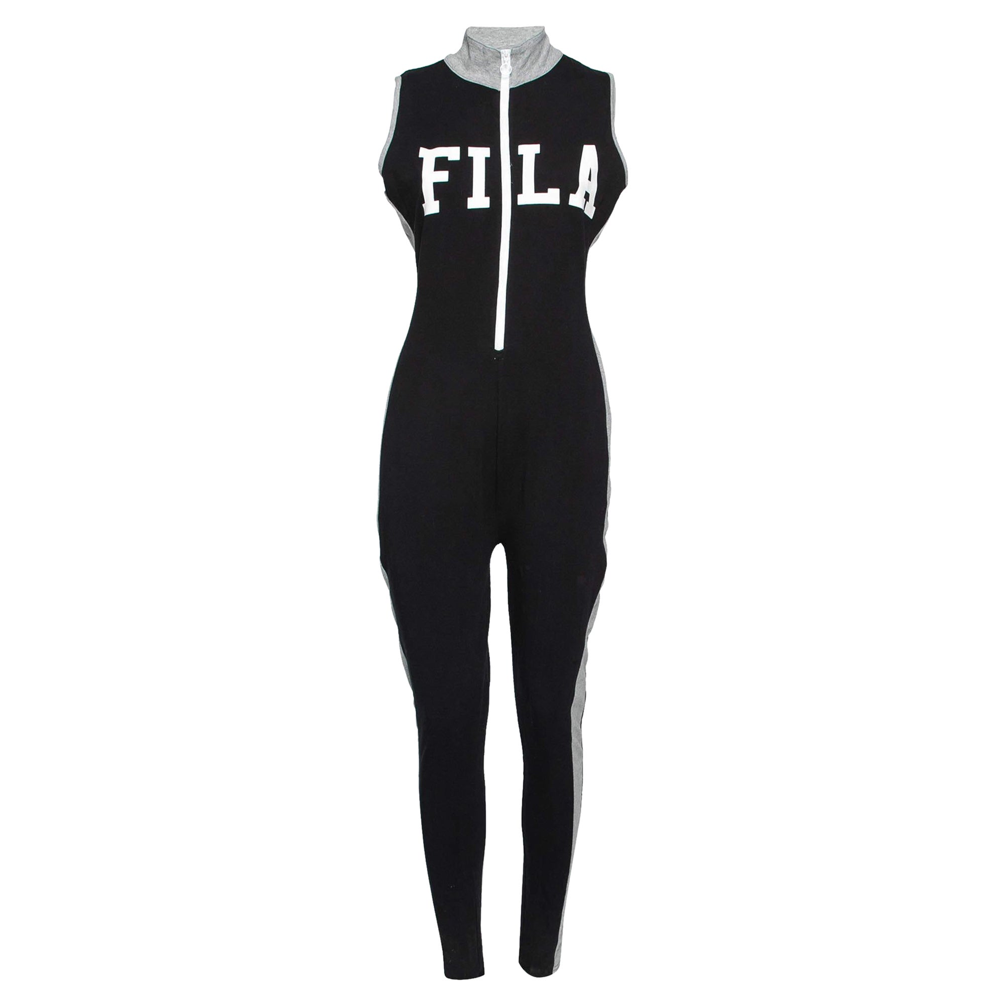 Fila Black 
Grey Logo Printed Cotton Sleeveless Jumpsuit M