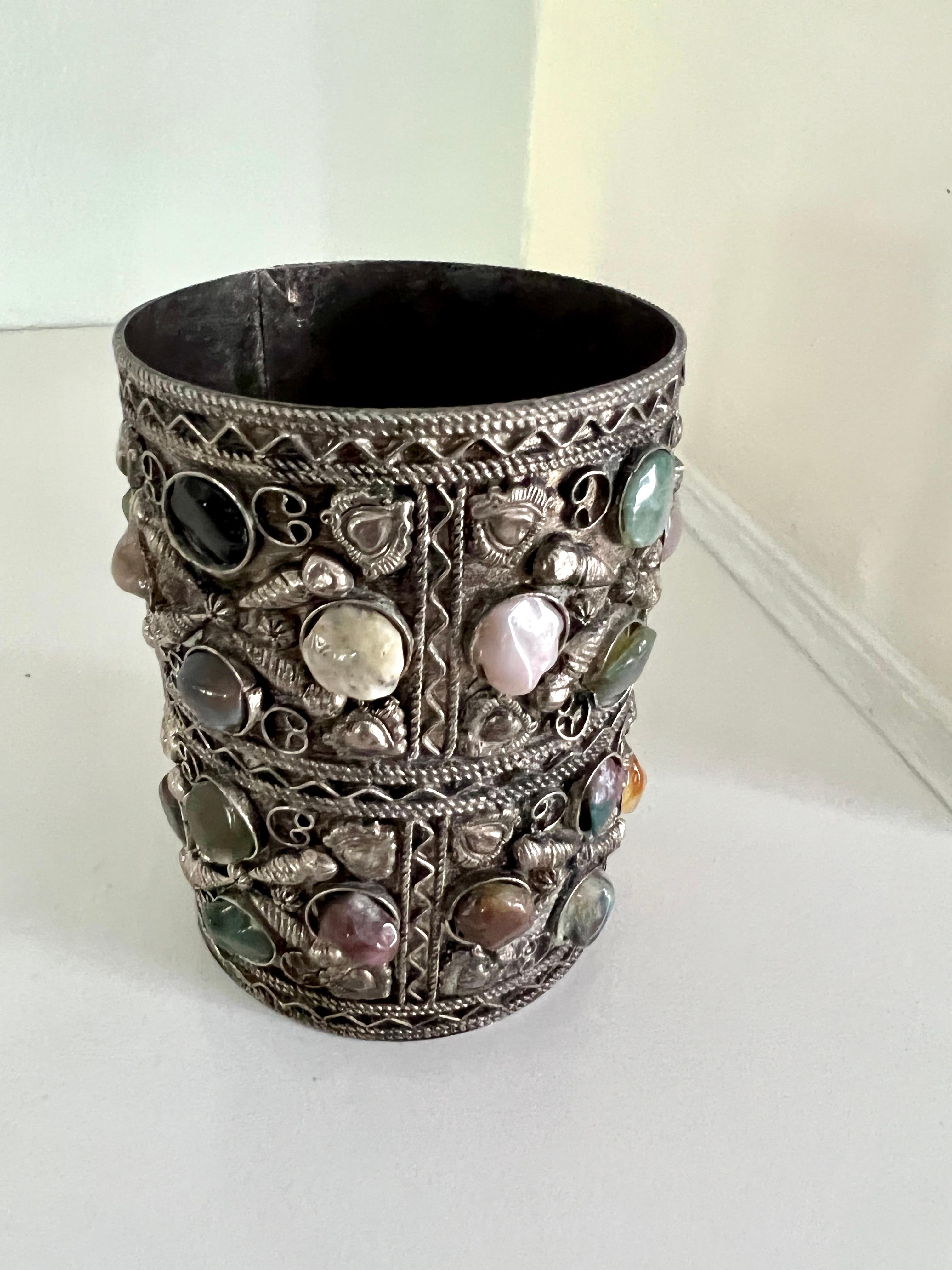 Filagree Desk Cup with Semi Precious Stones 1