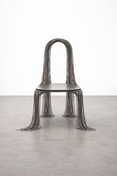 Filaria Chaise sculpturale unique en filaments d'acier métallique par Andre Monnier