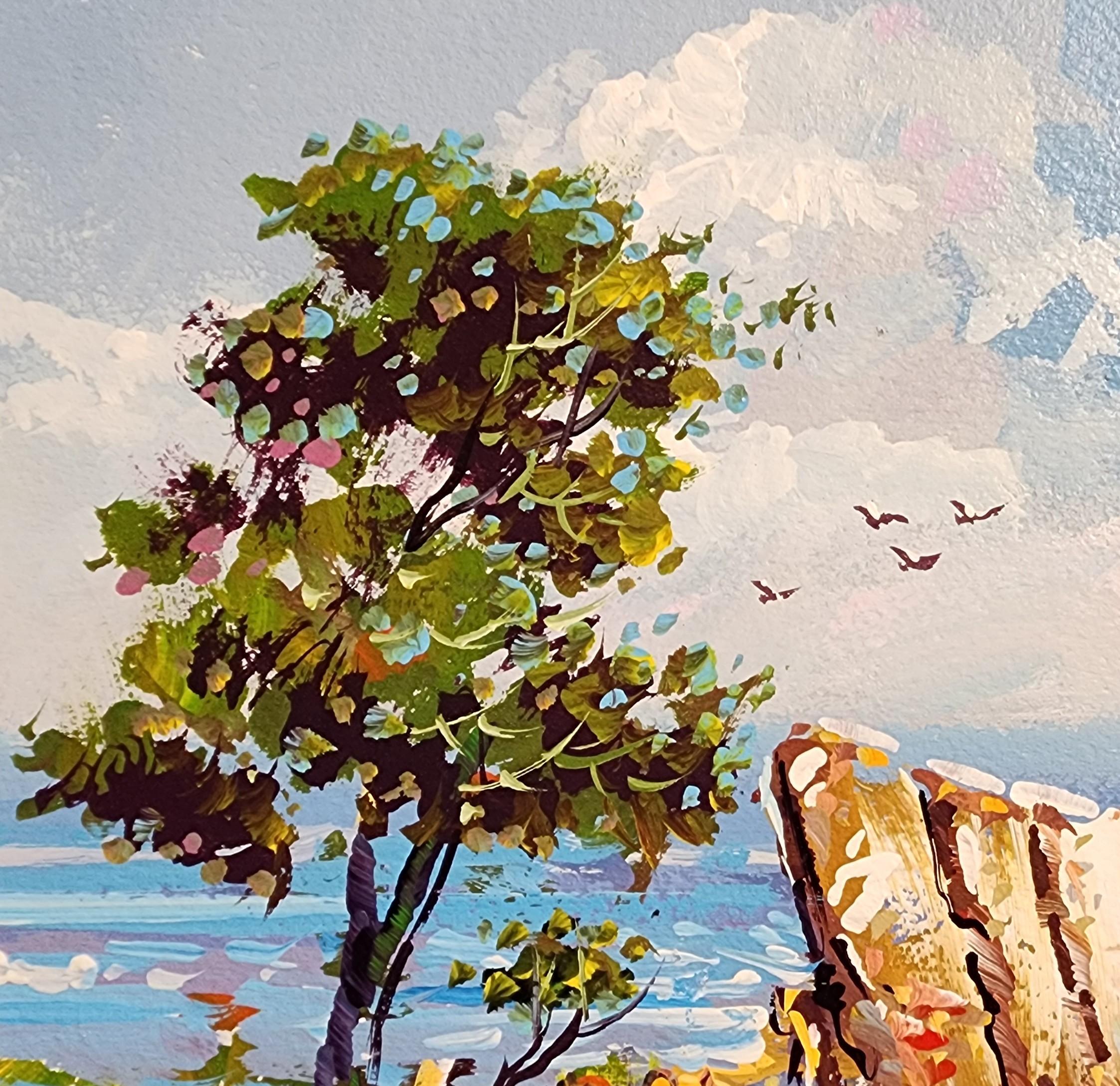 Arch Rock, Pacific Grove, Californie, peinture vintage des années 1970, paysage côtier - Moderne Painting par Filastro Mottola