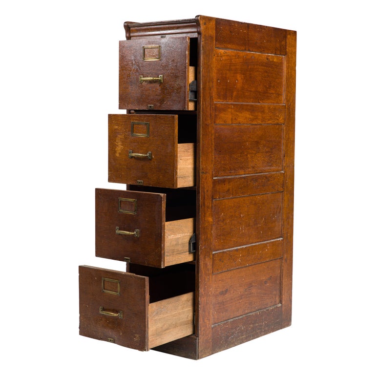 Four Drawers Vintage Office Furniture, Oak Wooden File Cabinets 4 Drawer