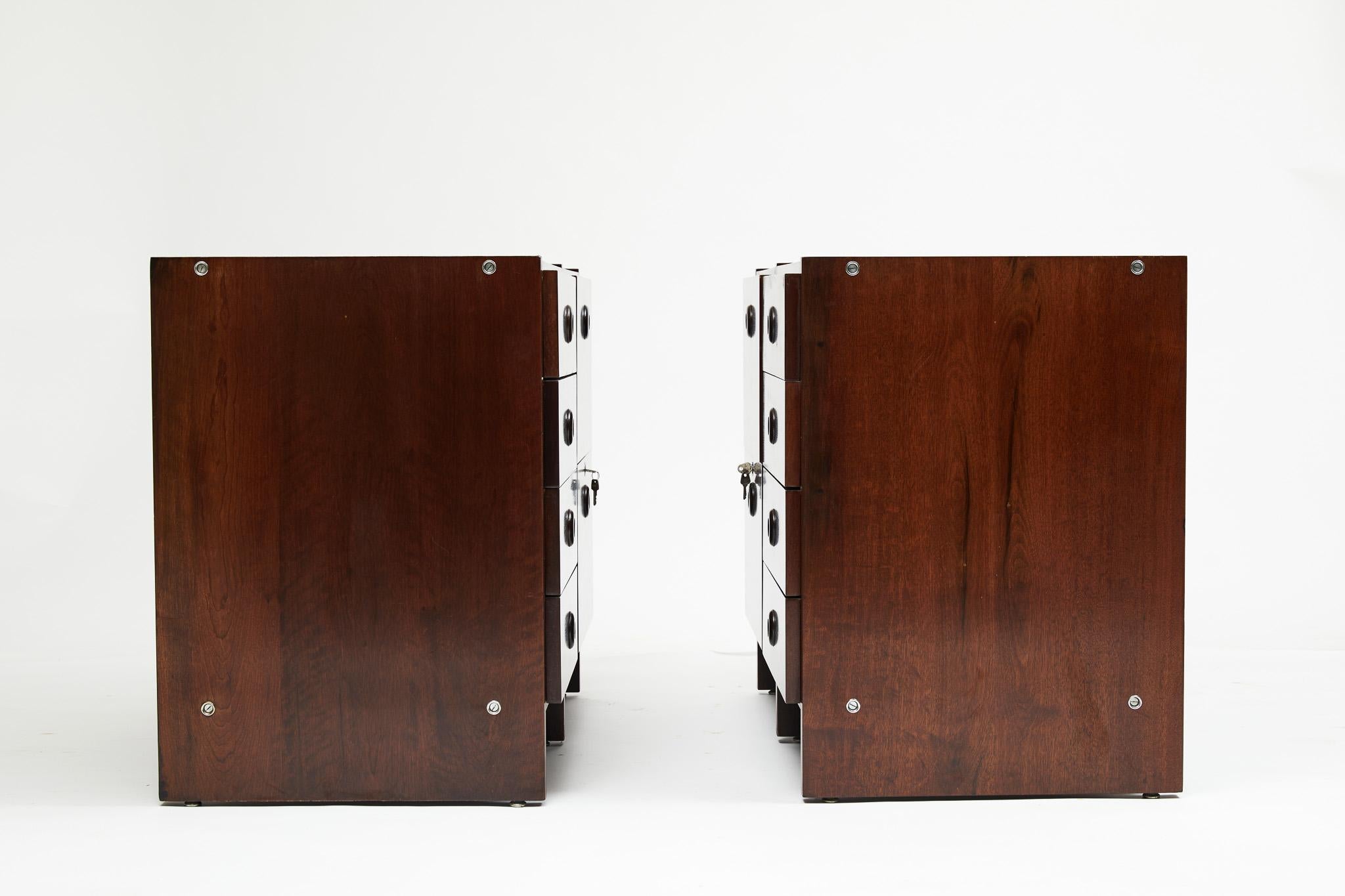 Brazilian Modern File Cabinet Pair in Wood by Geraldo de Barros, c 1970, Brazil In Good Condition For Sale In New York, NY