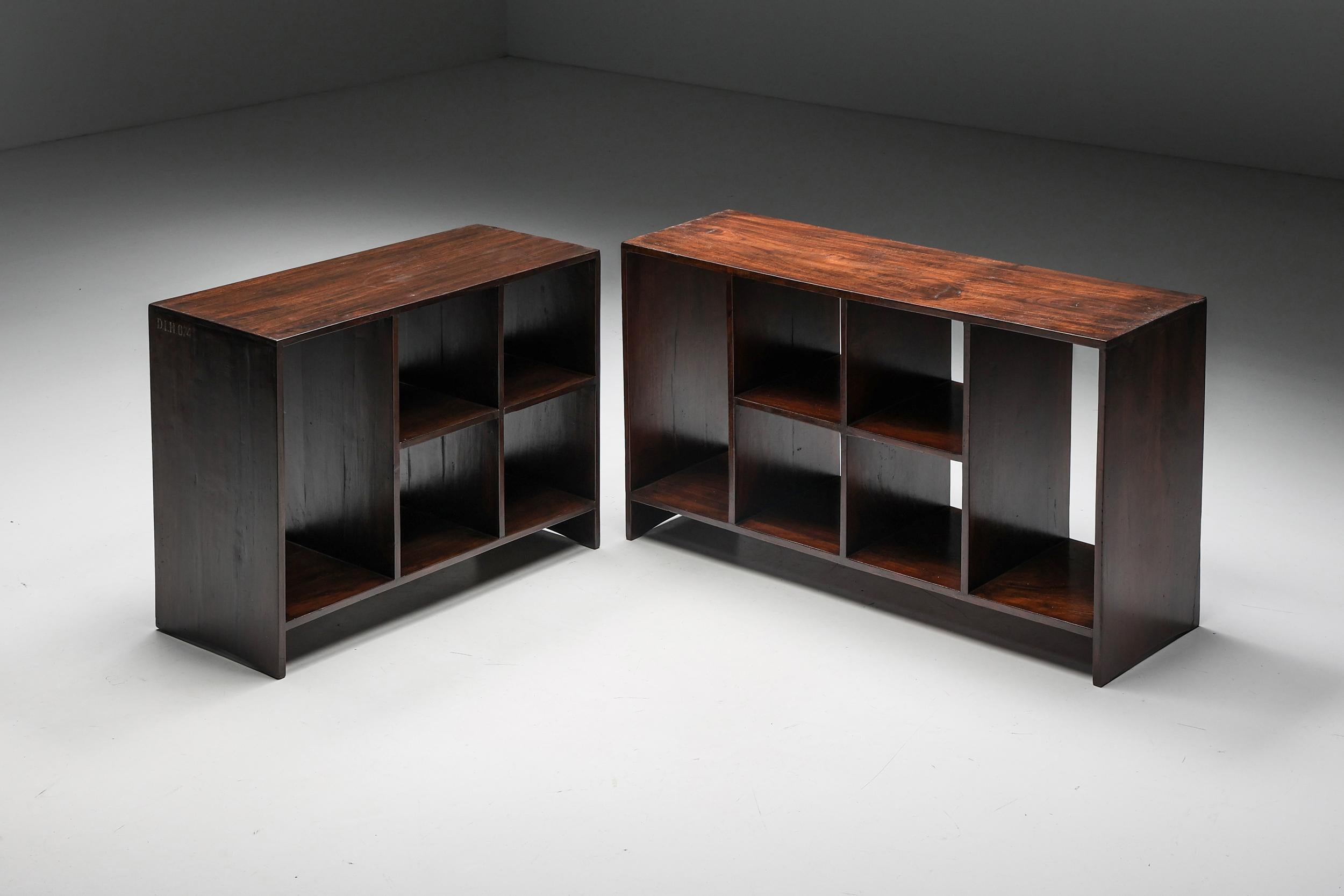 Wood File Rack by Pierre Jeanneret, Low Cupboard, D.I.H. 074, Chandigarh, 1957-58 For Sale