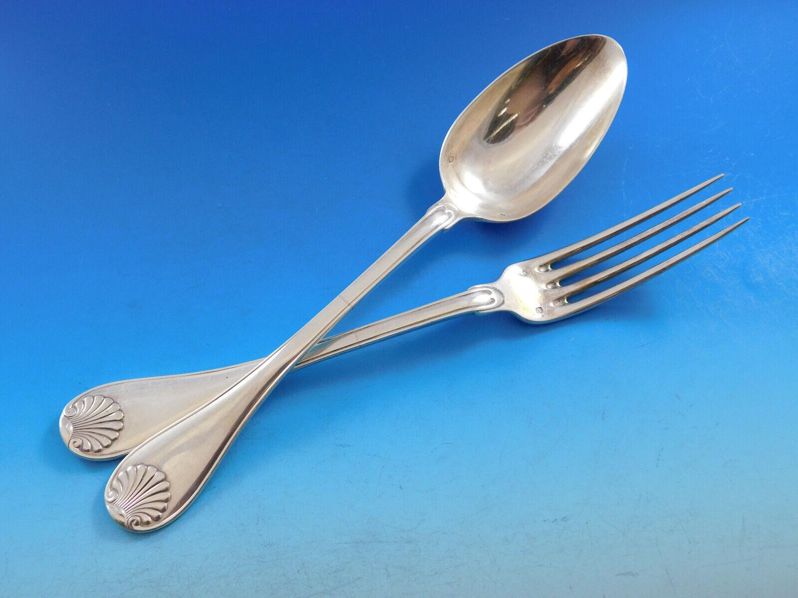 Filet Coquille AKA Shell by Aucoc French 950 Silver Flatware Set Service For Sale 4