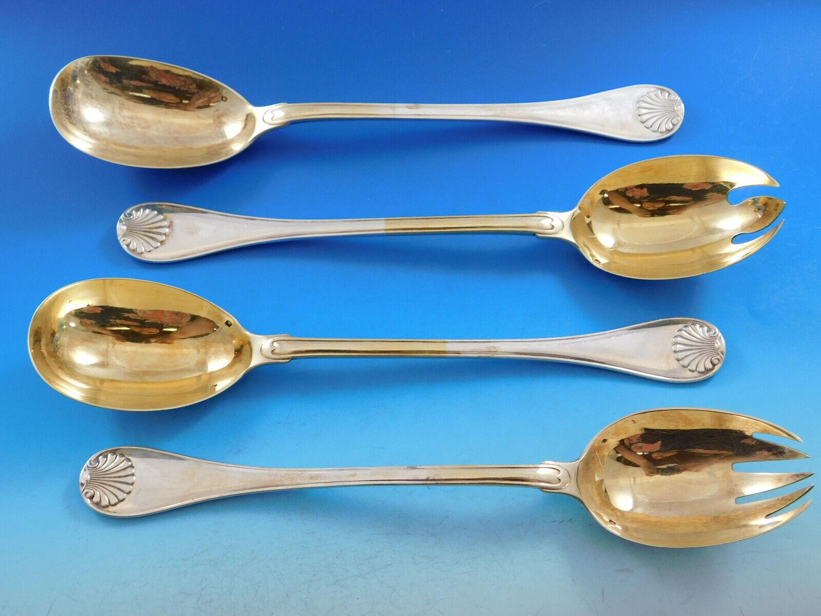 Filet Coquille AKA Shell by Aucoc French 950 Silver Flatware Set Service For Sale 5