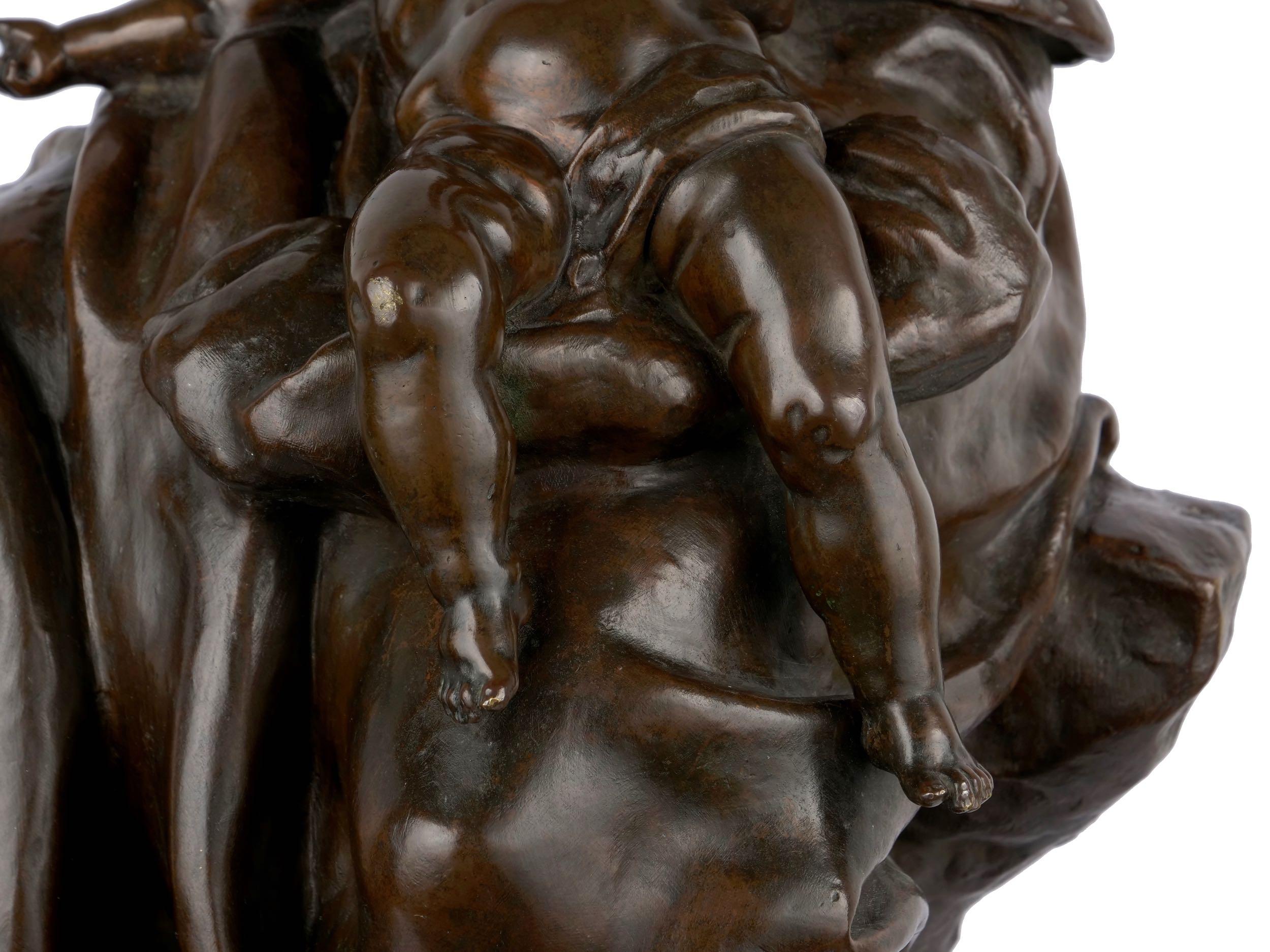 “Fileuse et Enfant” Torchiere Lamp Antique Bronze Sculpture by Emile Peynot 5