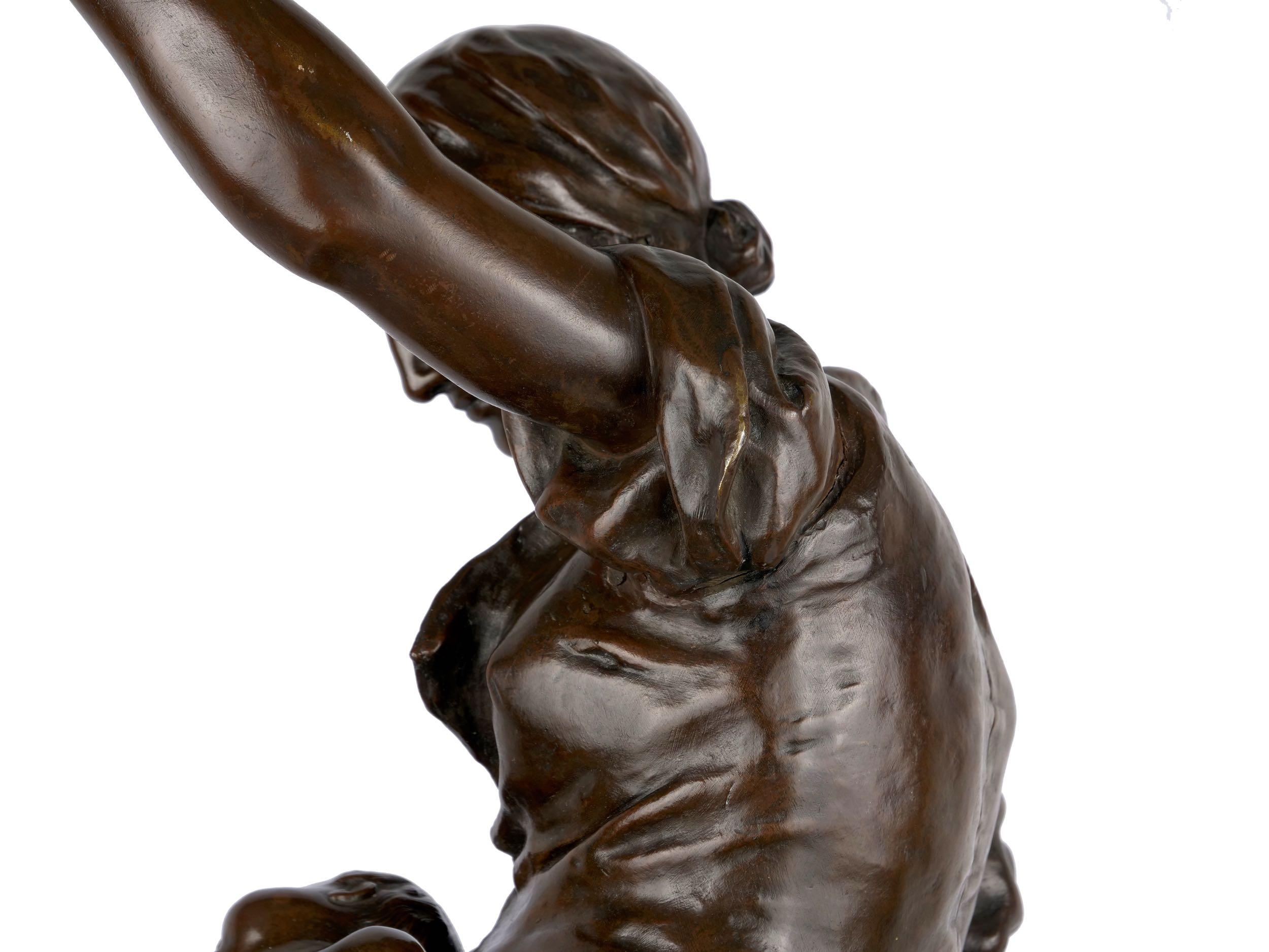 “Fileuse et Enfant” Torchiere Lamp Antique Bronze Sculpture by Emile Peynot 6