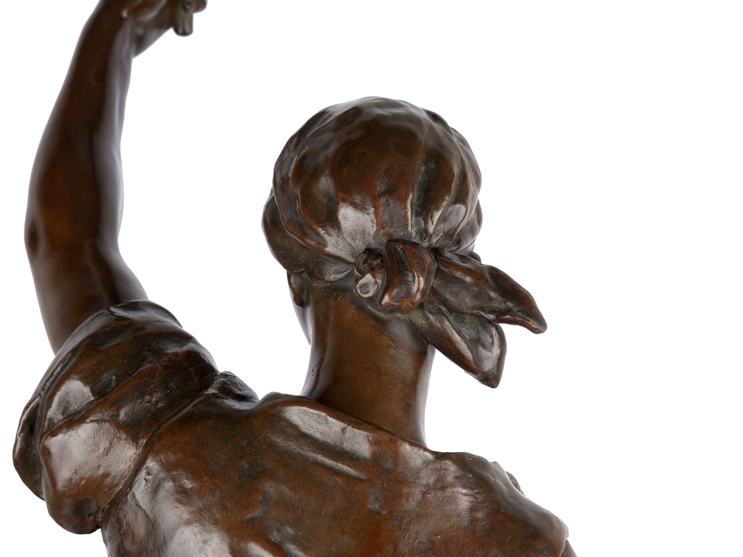 “Fileuse et Enfant” Torchiere Lamp Antique Bronze Sculpture by Emile Peynot 9