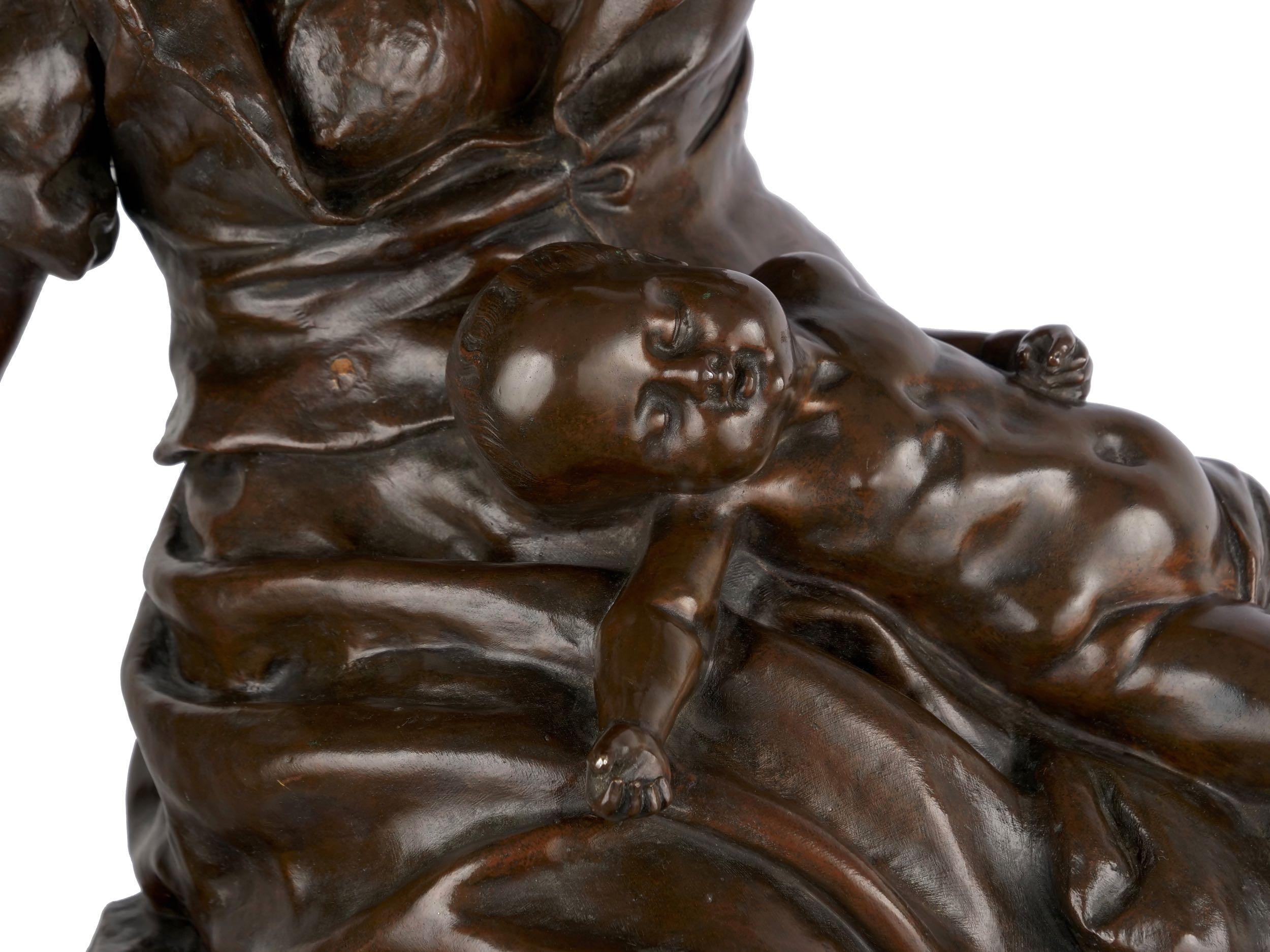 “Fileuse et Enfant” Torchiere Lamp Antique Bronze Sculpture by Emile Peynot 12