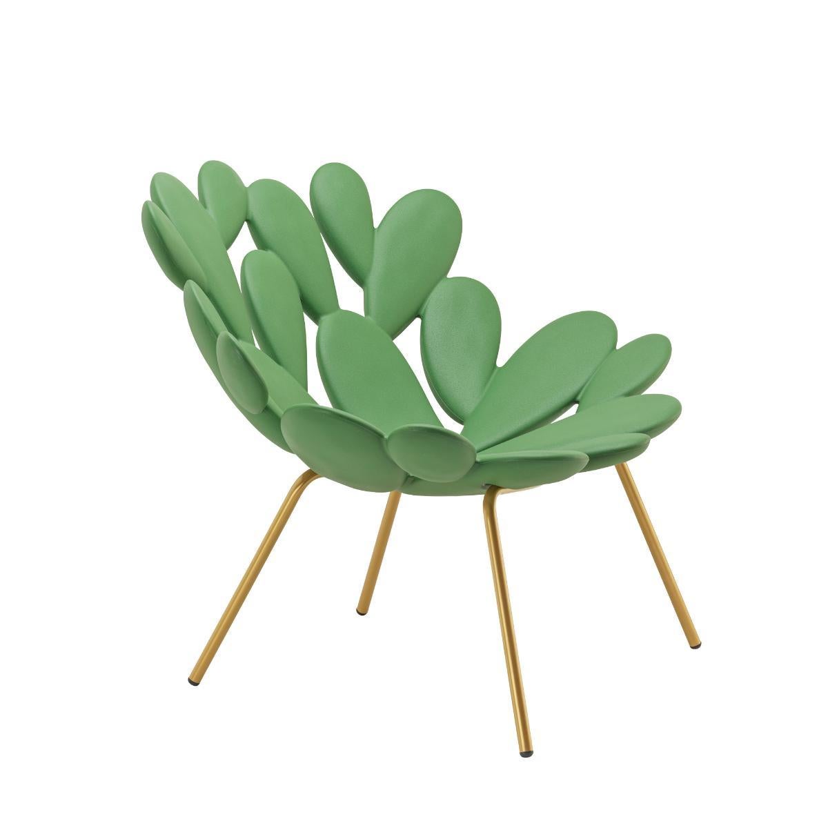 Filicudi lounge armchair Brass, designed by Marcantonio, is able to recreate the Mediterranean magic in your everyday spaces. Inspired by the iconic profile of the prickly pear, evokes a magical place of holiday and wild nature. Suitable for indoor