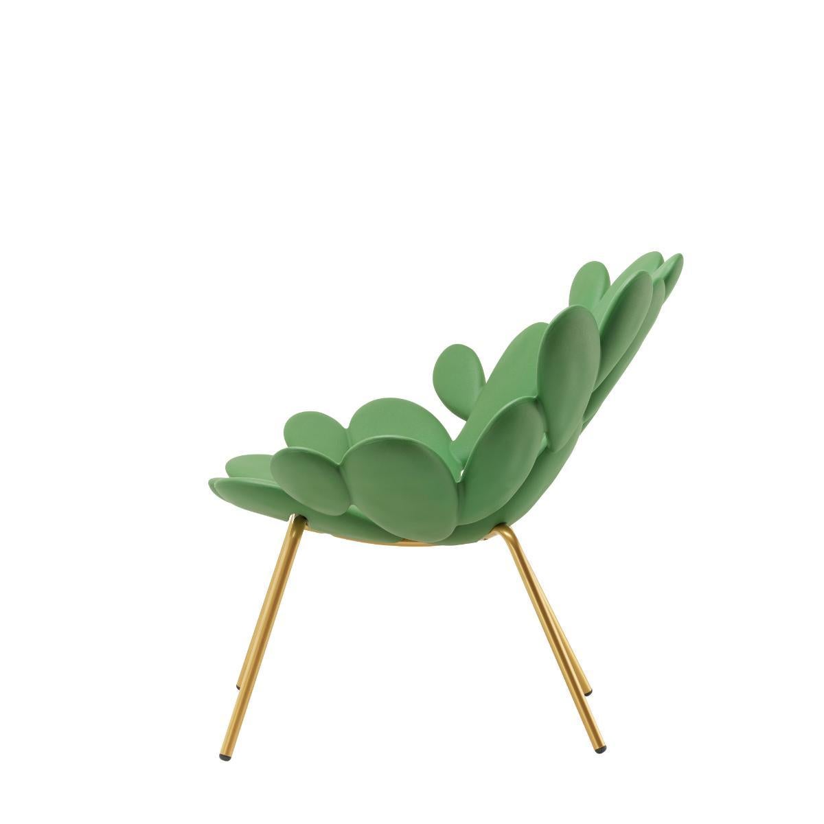 Italian Filicudi Armchair in Balsam Green/Brass Recyclable Polyethylene by Marcantonio For Sale