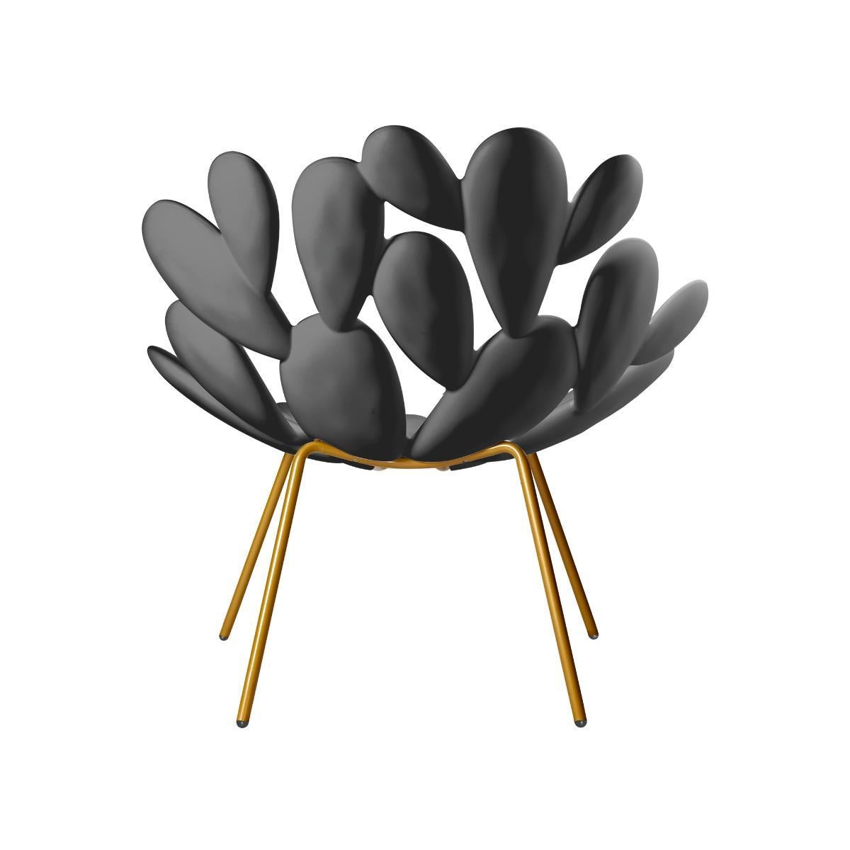 Contemporary Filicudi Armchair in Black/Brass Recyclable Polyethylene by Marcantonio For Sale