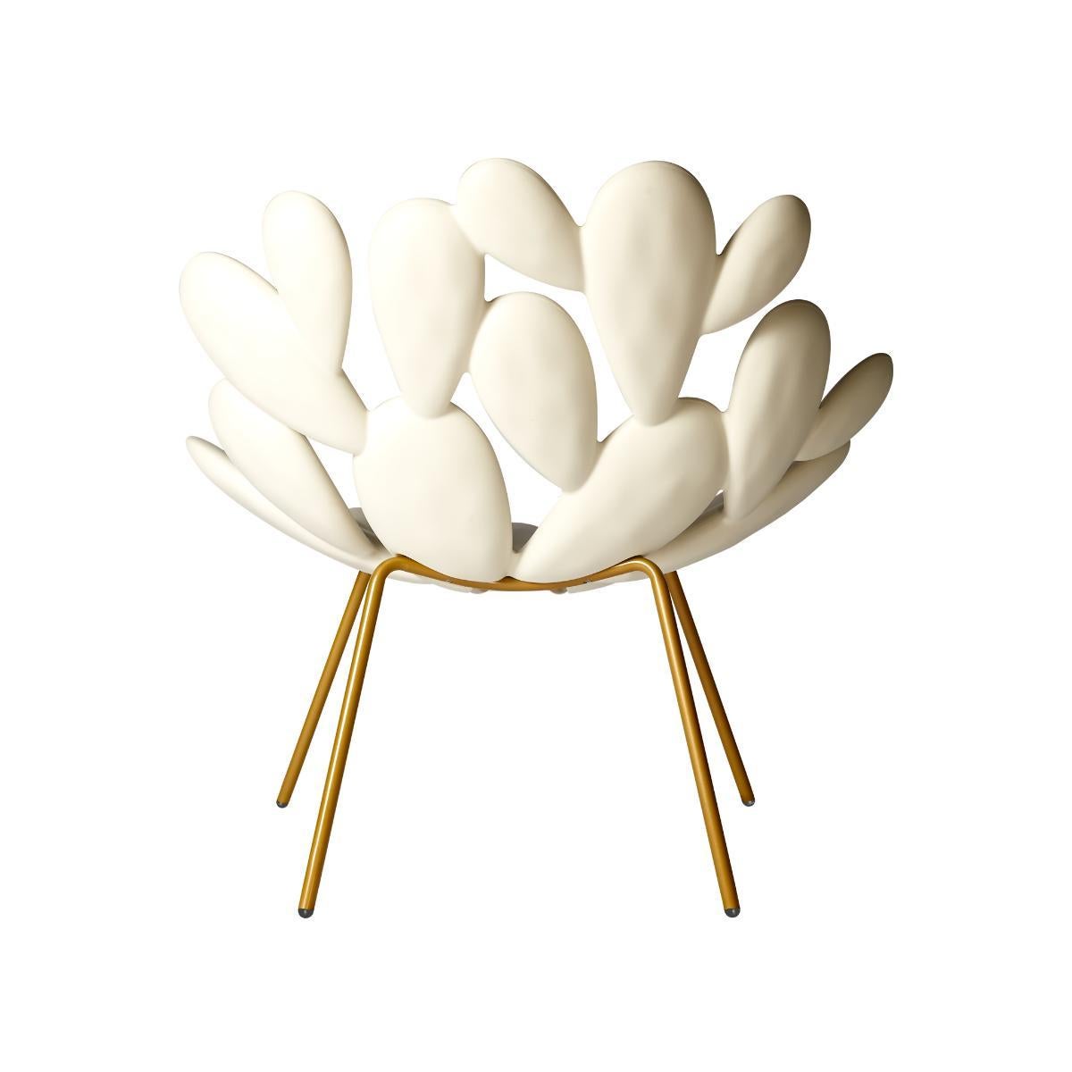 Filicudi Armchair in White/Brass Recyclable Polyethylene by Marcantonio For Sale 1