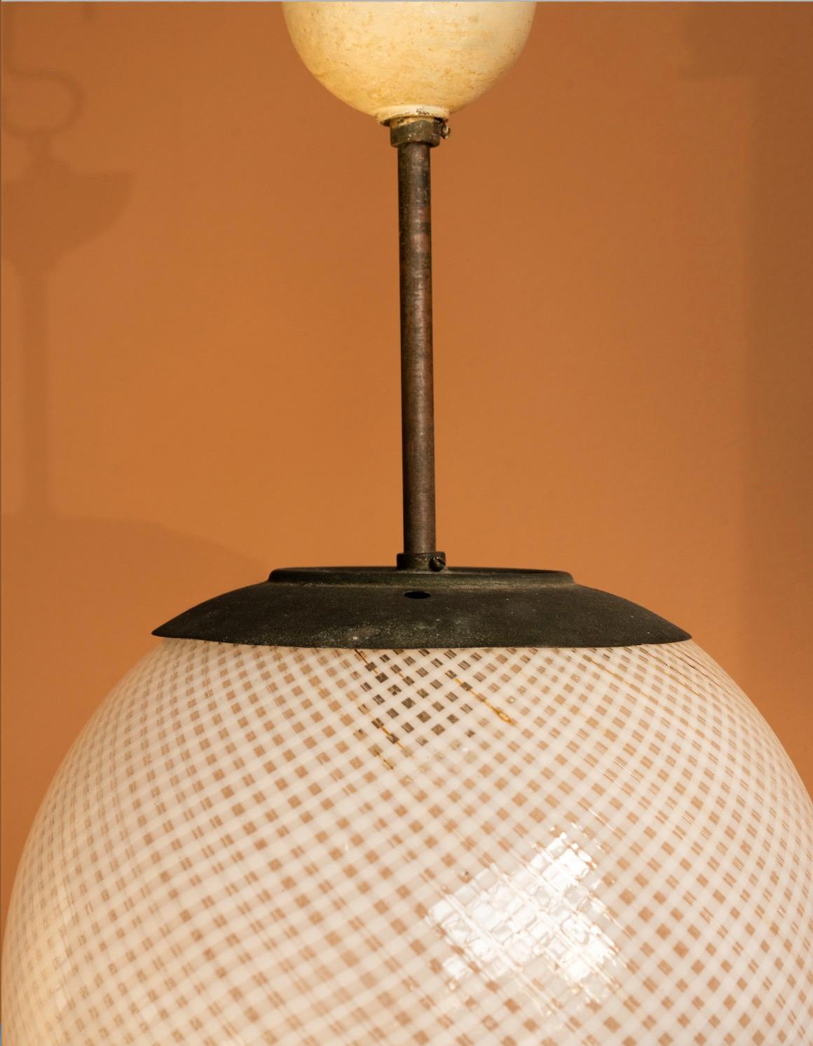 Italian 'Filigrana' Murano Glass Pendant att. Venini For Sale