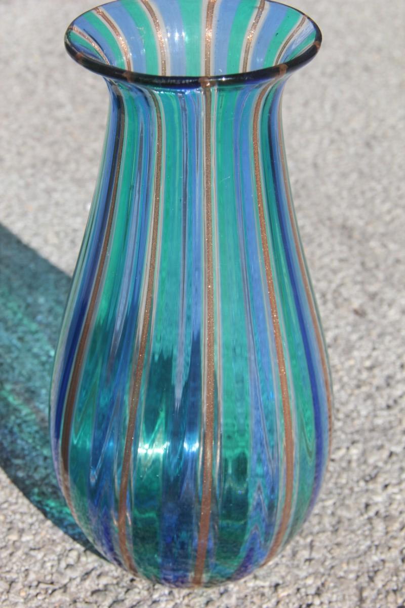 Mid-Century Modern Filigrana Vase Murano Art Glass Multi-Color Venini Style 1960s Italian Design For Sale