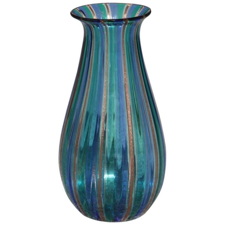 Filigrana Vase Murano Art Glass Multi-Color Venini Style 1960s Italian Design For Sale