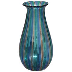 Filigrana Vase Murano Art Glass Multi-Color Venini Style 1960s Italian Design