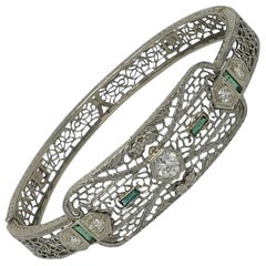 Filigree 14-Karat White Gold and Diamond Art Deco Bracelet