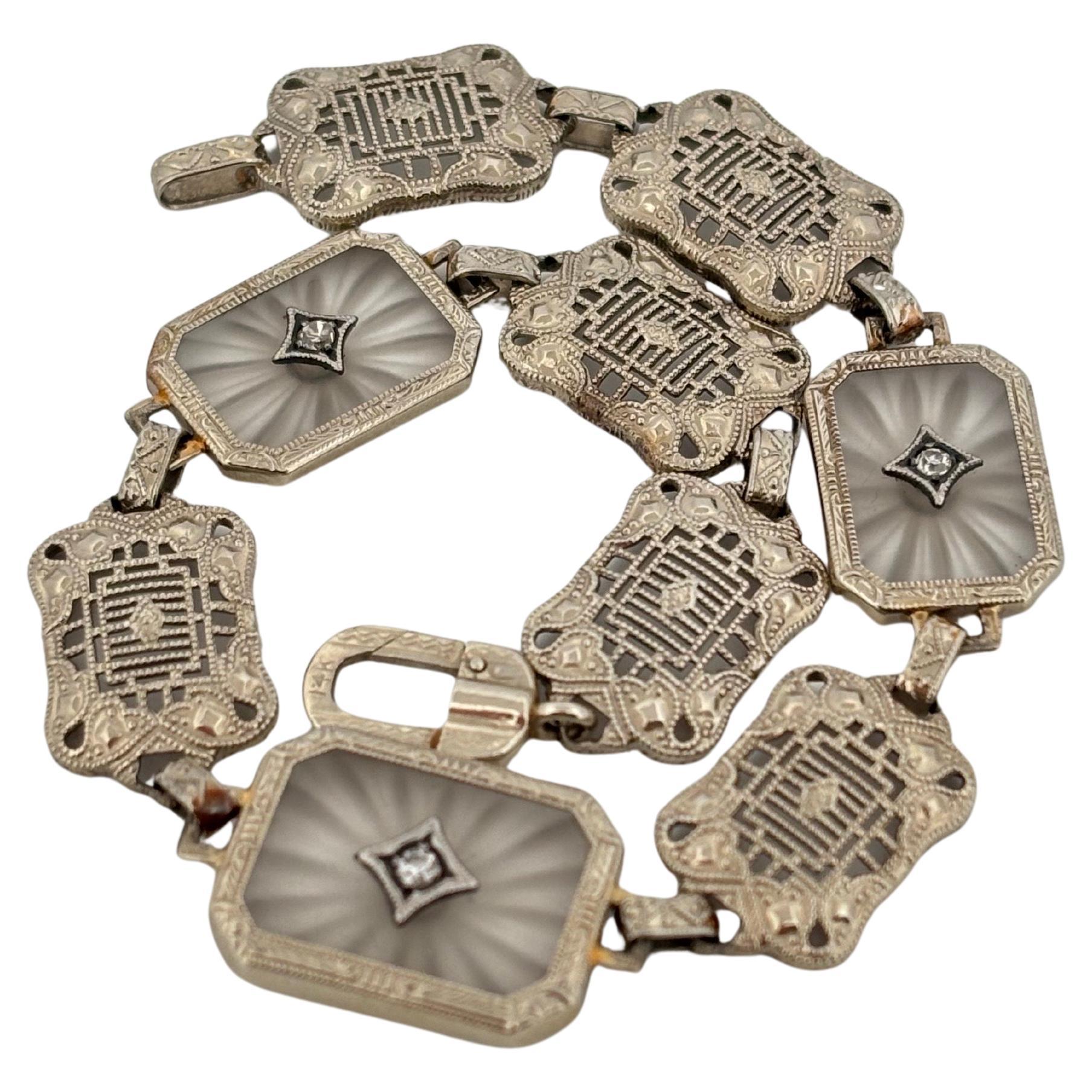Bracciale filigranato in oro bianco 14K con quarzo e diamanti taglio rotondo 0,03ctw In condizioni ottime in vendita a Sewickley, PA