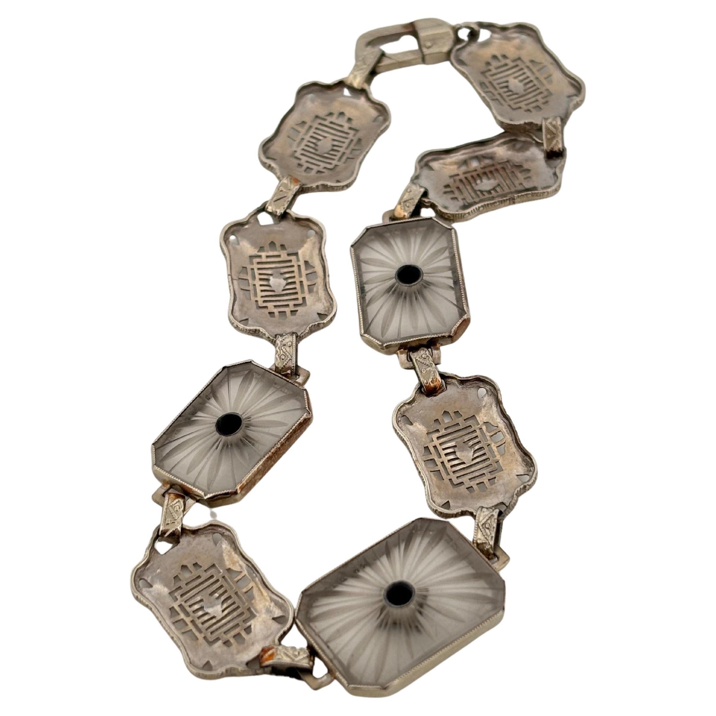 da uomo o donna Bracciale filigranato in oro bianco 14K con quarzo e diamanti taglio rotondo 0,03ctw in vendita