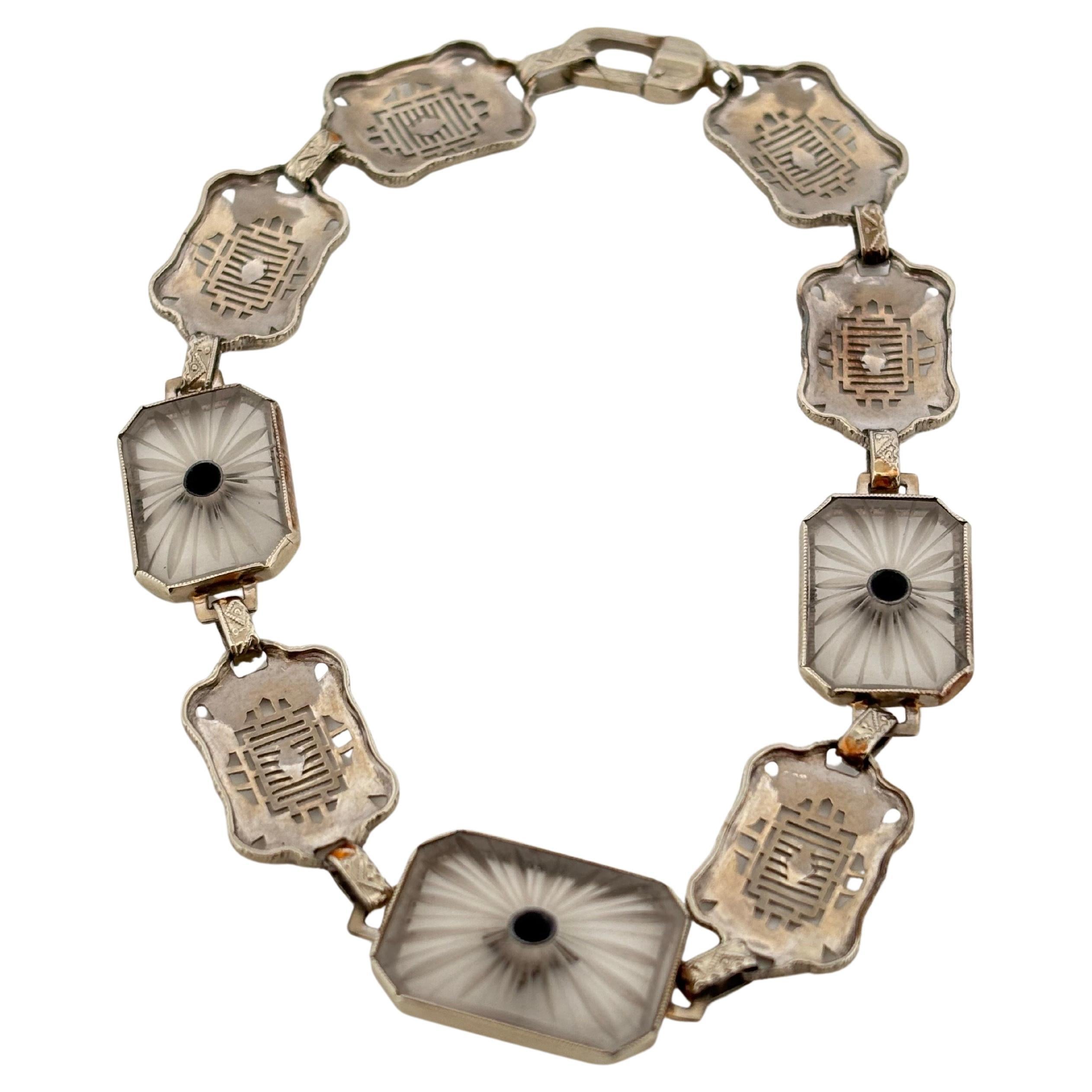 Bracciale filigranato in oro bianco 14K con quarzo e diamanti taglio rotondo 0,03ctw in vendita 1