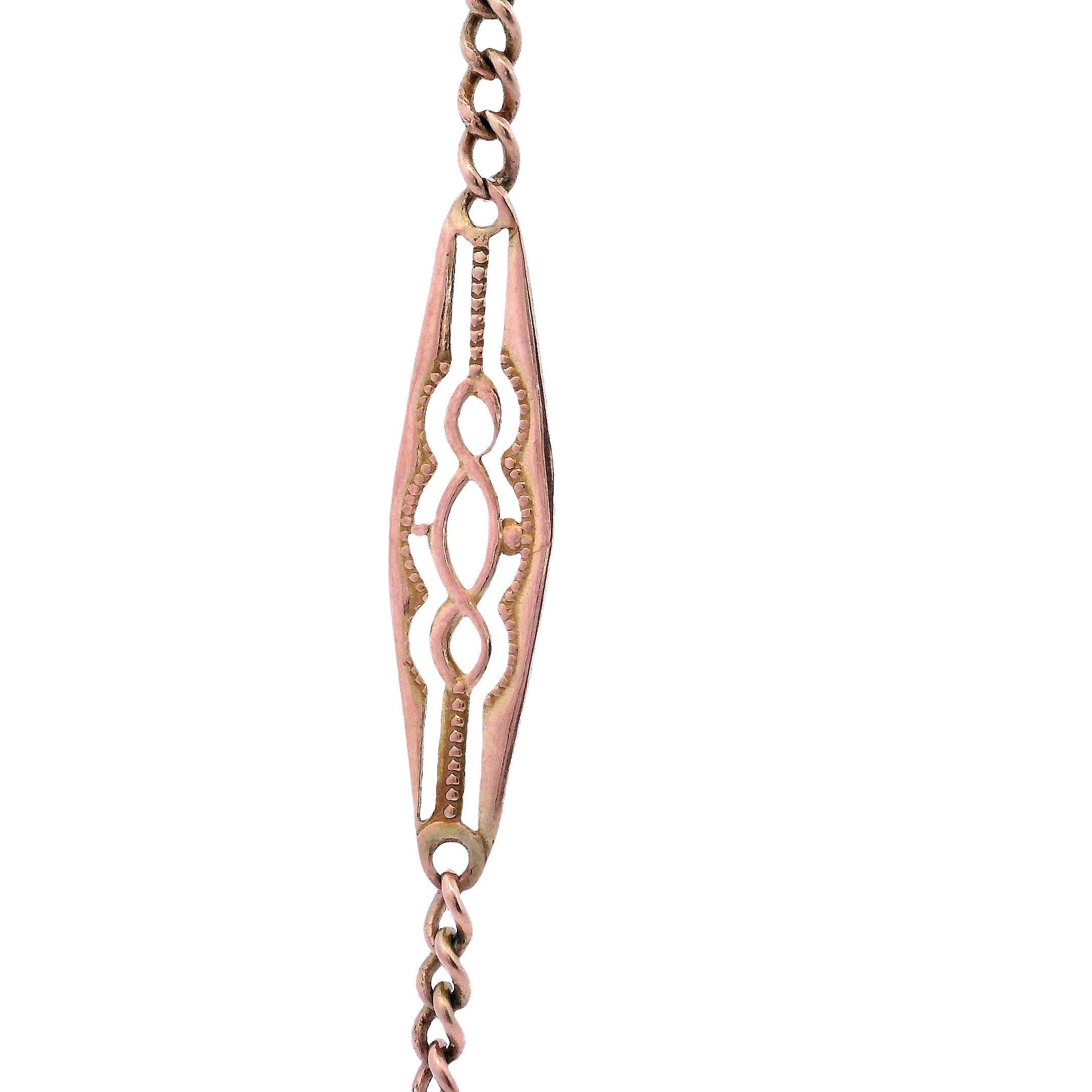 Women's or Men's Filigree 18kt Rose Gold Chain Necklace Circa 1900 For Sale