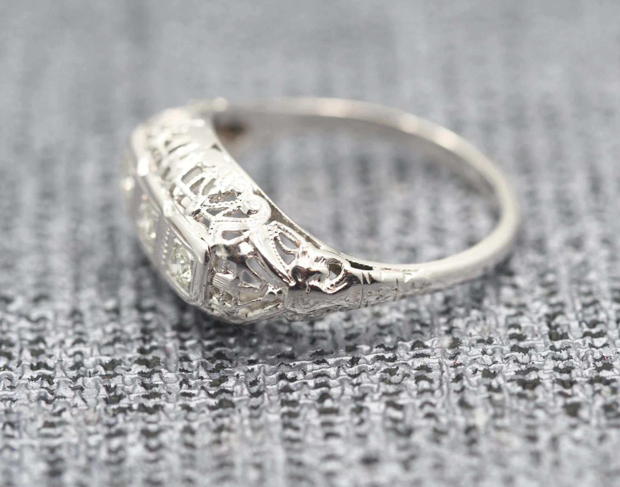 Old European Cut Filigree 1940's Engagement Ring with Old European Transitional Cut Diamond For Sale