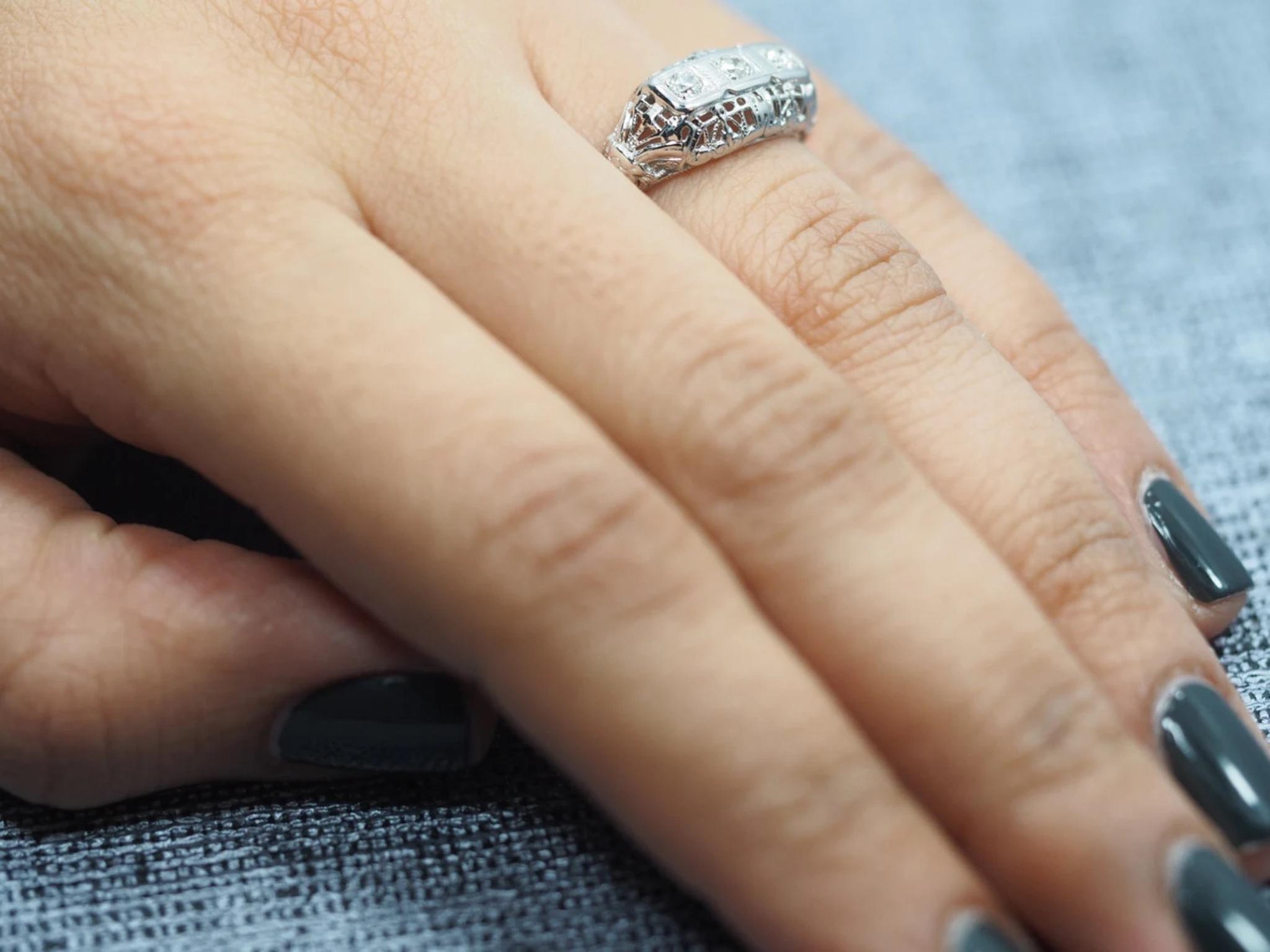 Women's Filigree 1940's Engagement Ring with Old European Transitional Cut Diamond For Sale