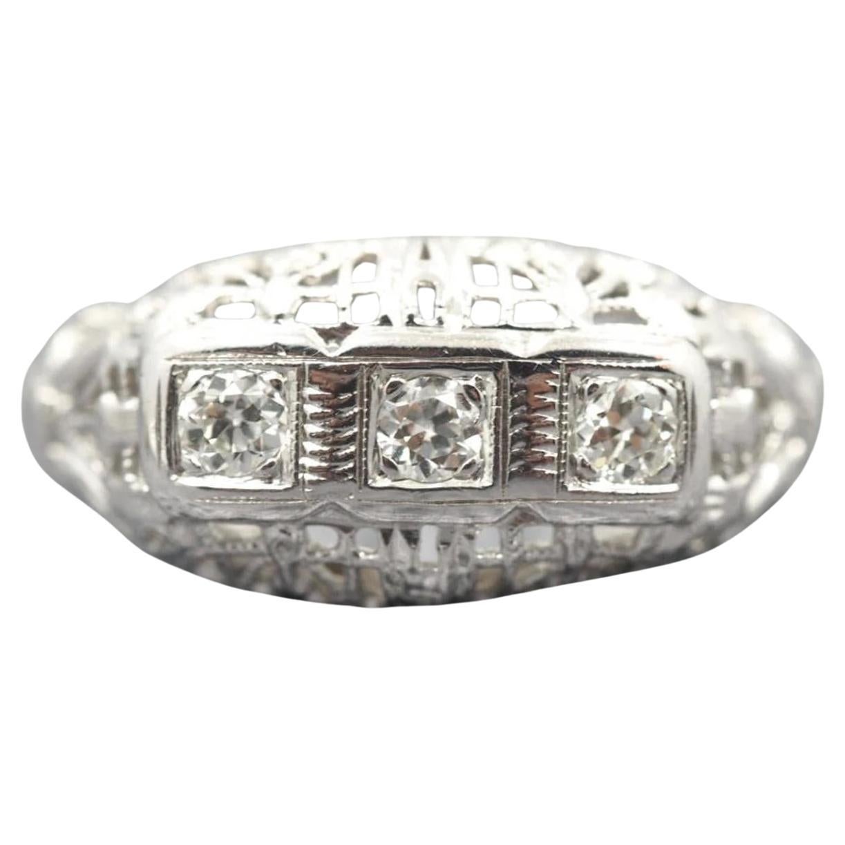 Filigree 1940's Engagement Ring with Old European Transitional Cut Diamond