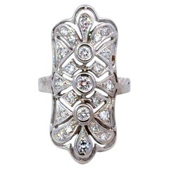 Anello con diamante alto in stile Art Deco in filigrana, oro bianco 14K