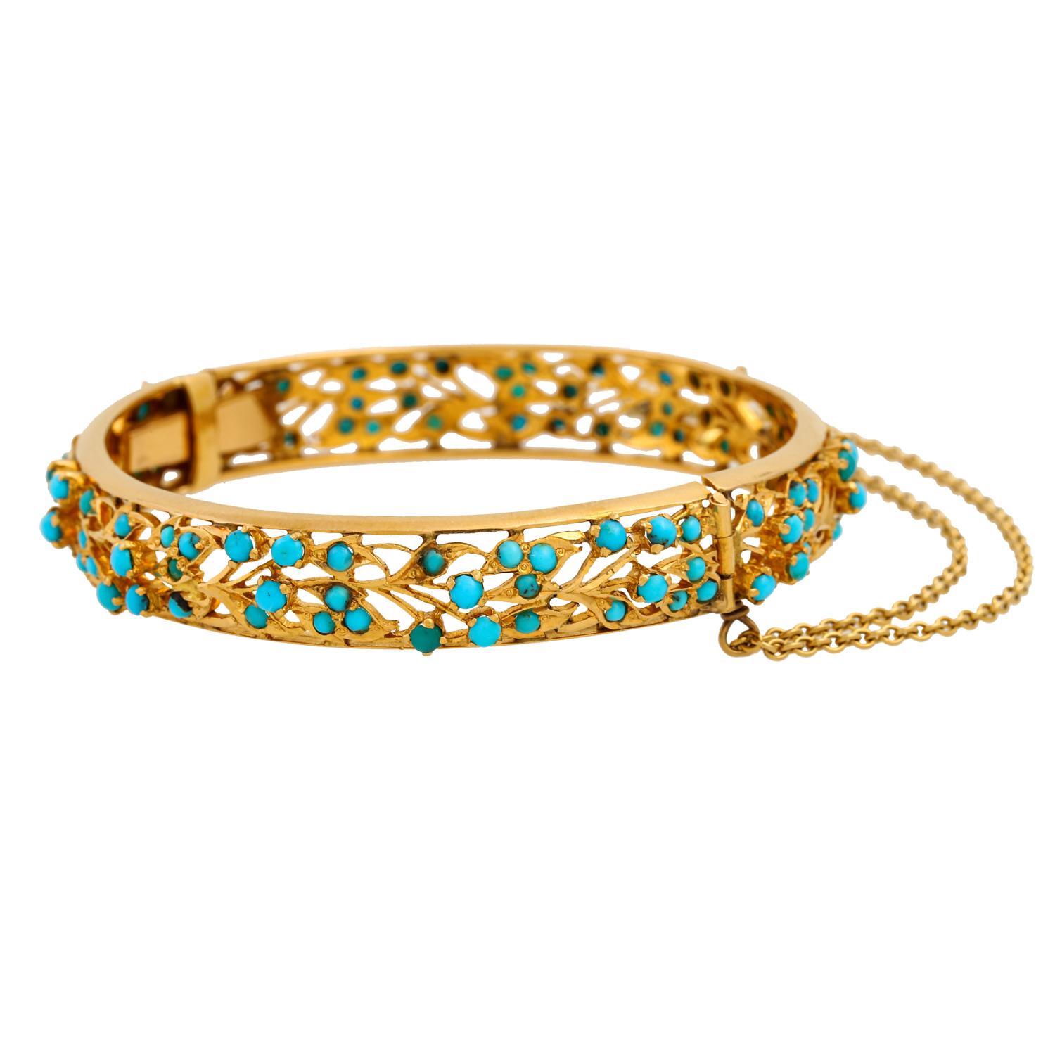 Filigree Bangle with Turquoise Cabochon In Good Condition For Sale In Stuttgart, BW