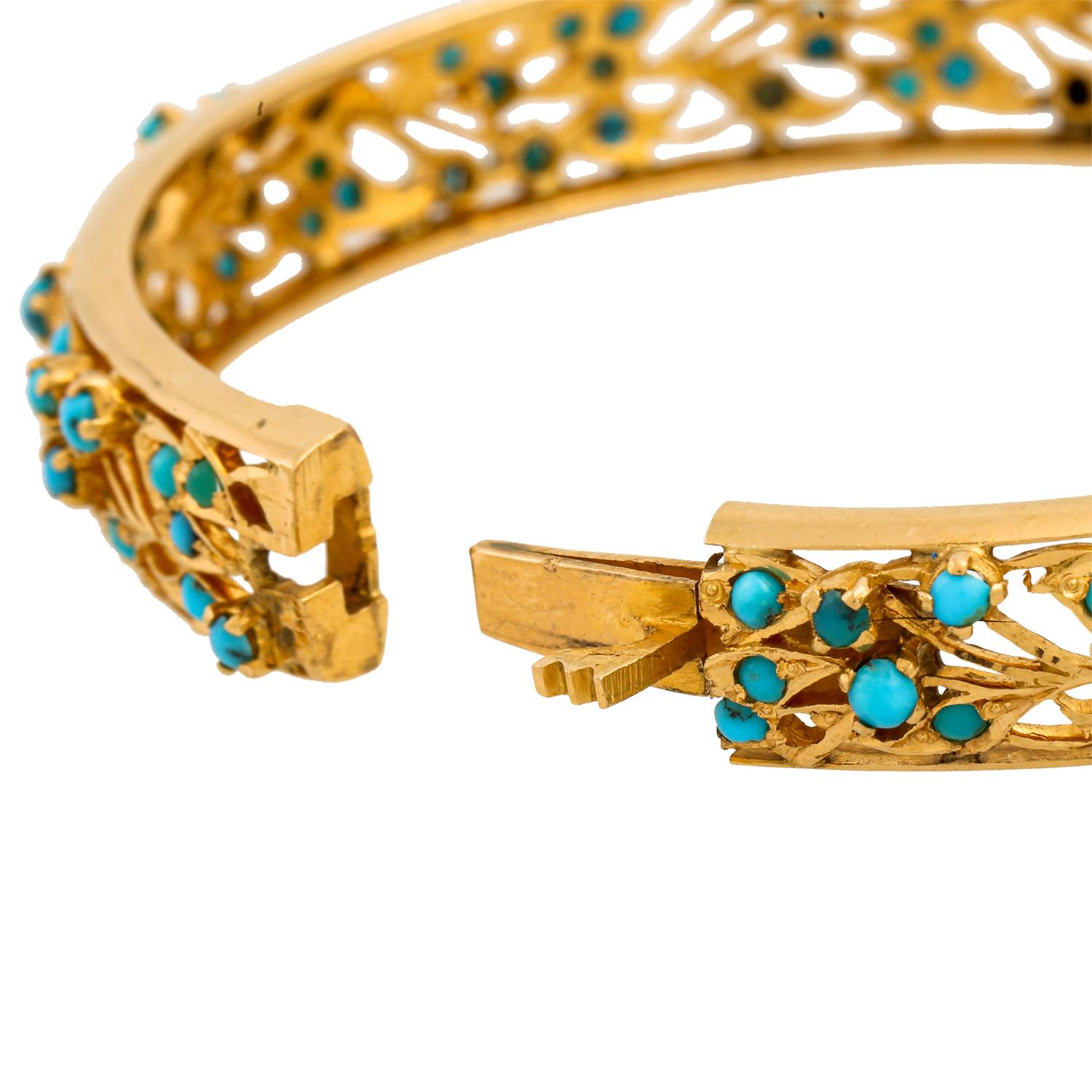 Filigree Bangle with Turquoise Cabochon For Sale 1