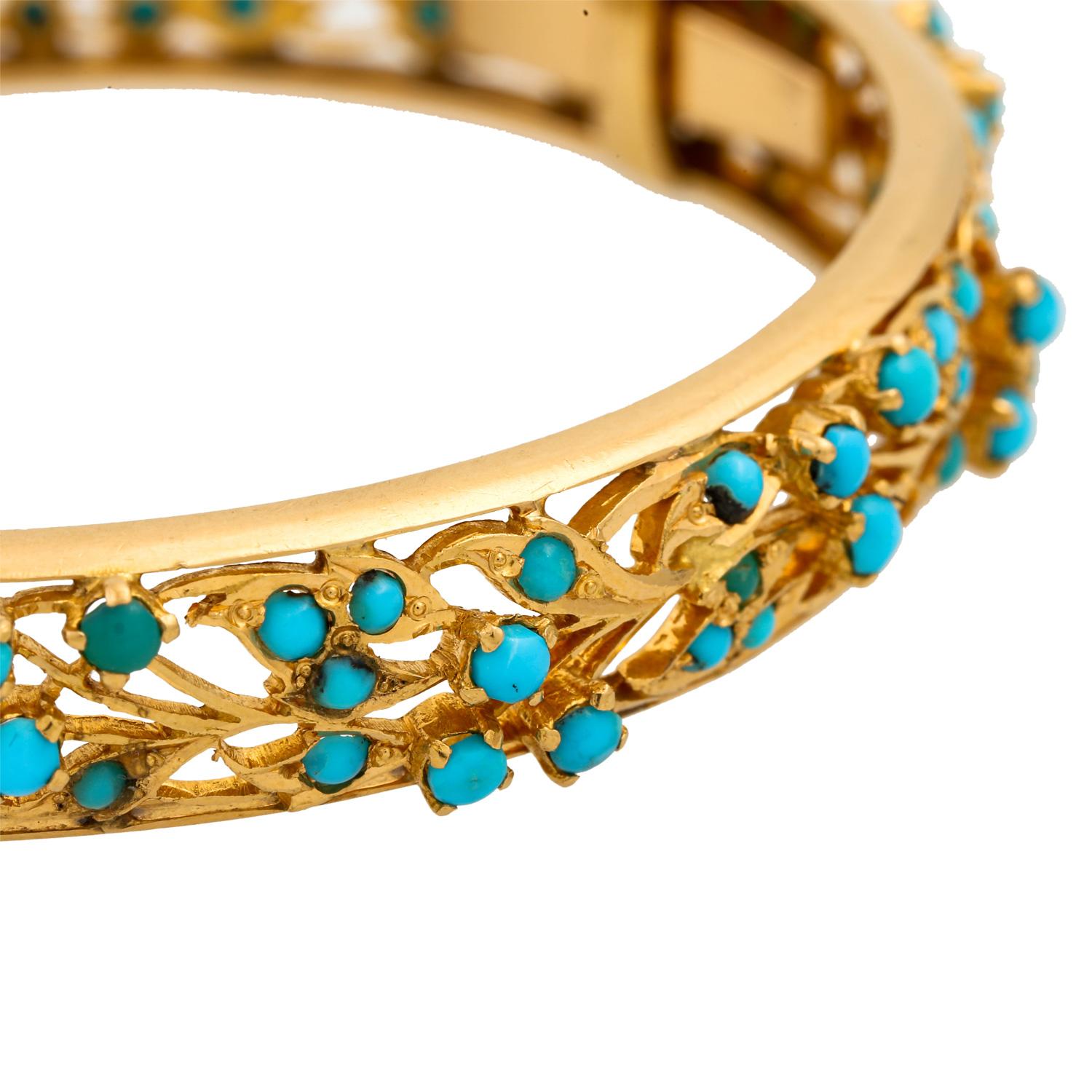 Filigree Bangle with Turquoise Cabochon For Sale 2
